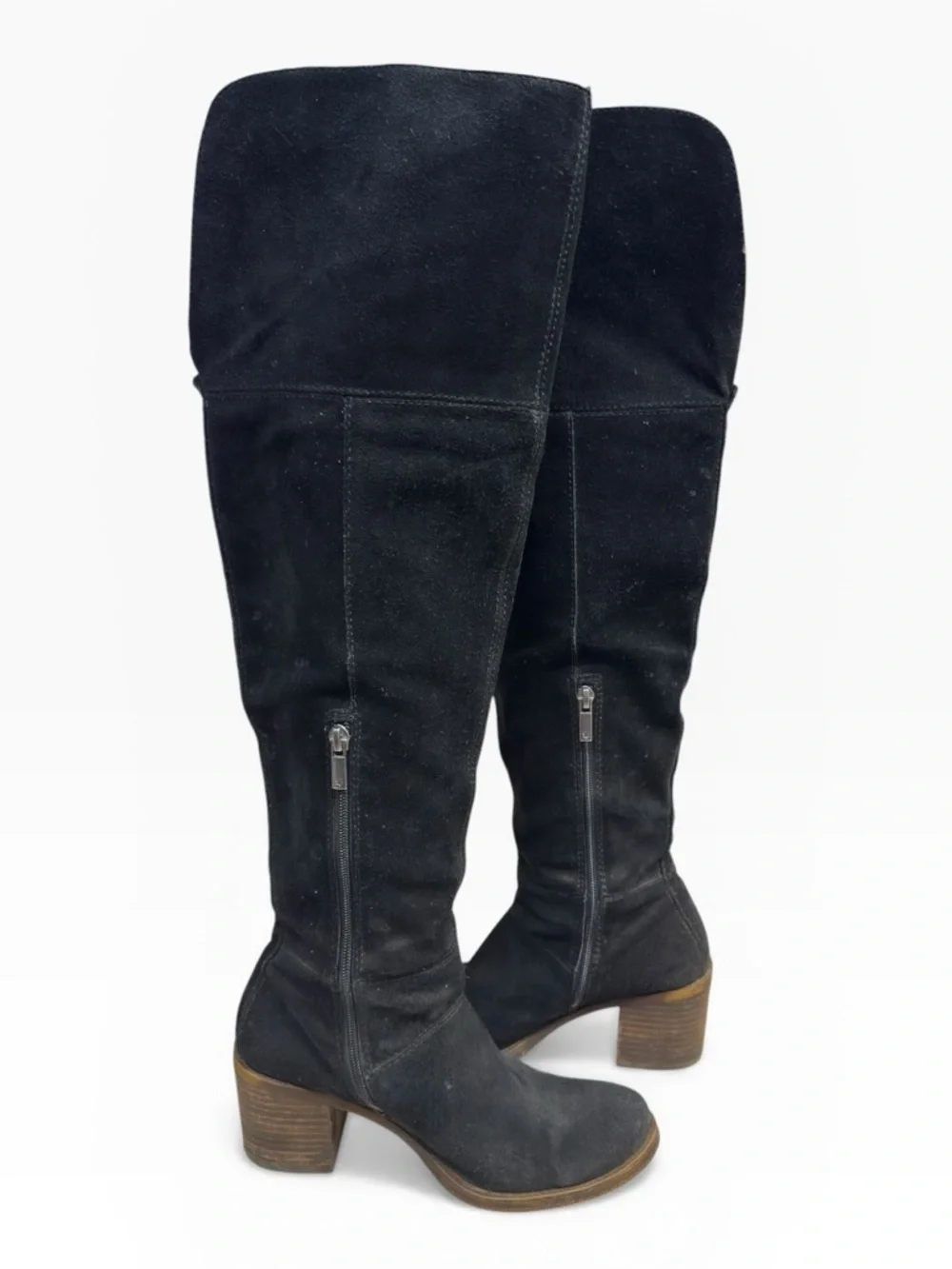 Lucky Brand Ramsden Over The Knee Boots Black Suede Block Heel Size US 8